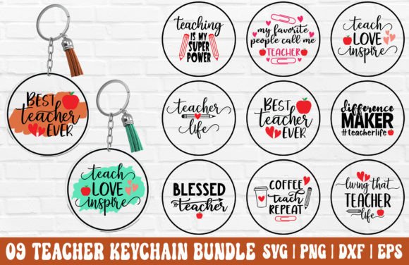 Teacher Keychain SVG PNG Bundle for Crafts